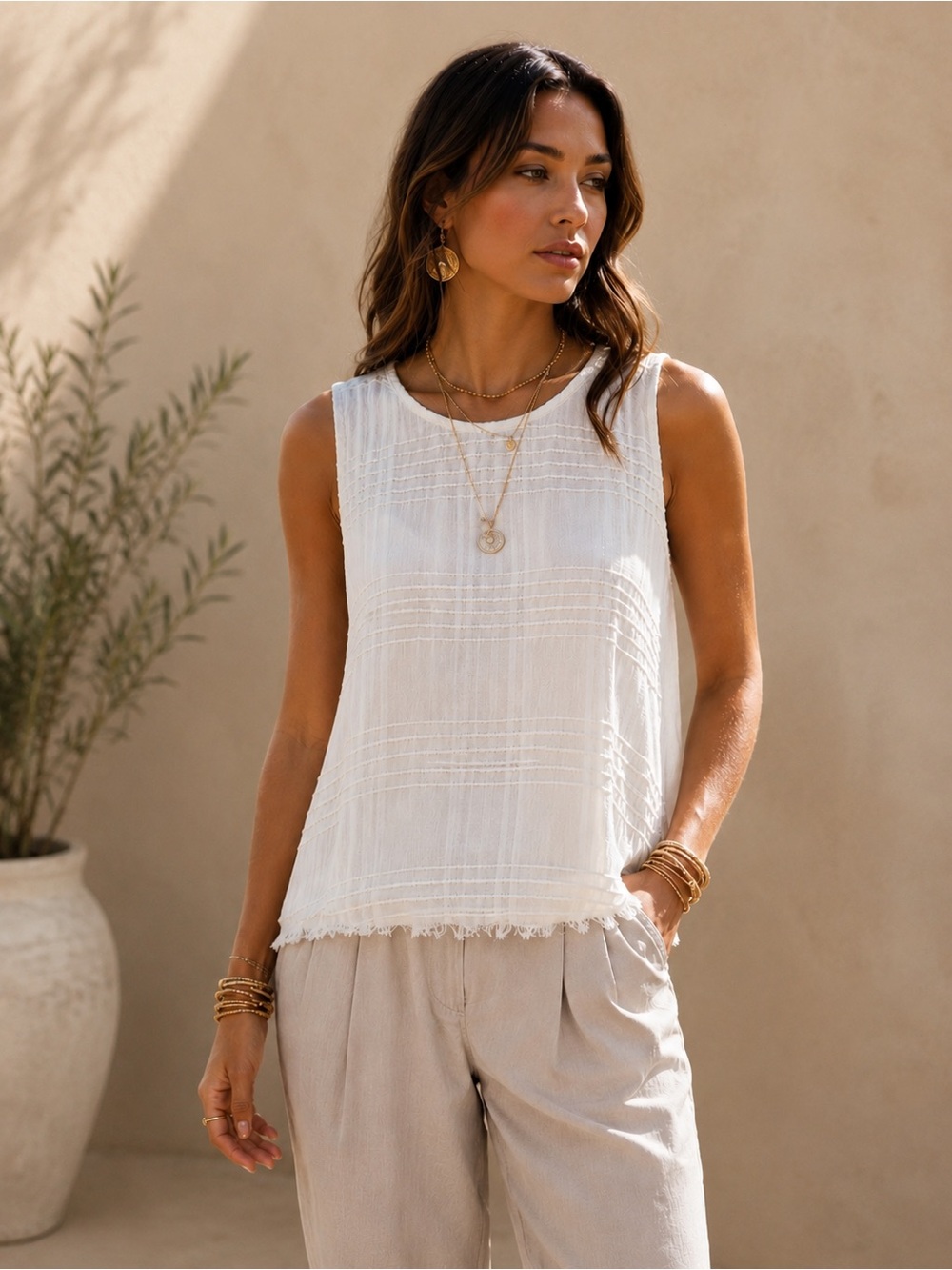 cloth & stone x Anthropologie Raw Hem Sleeveless Linen Blend Boho Top XS